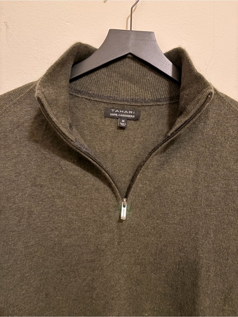 Tahari Men's Olive Green Cashmere Qtr-Zip Sweater - Picture 2 of 5